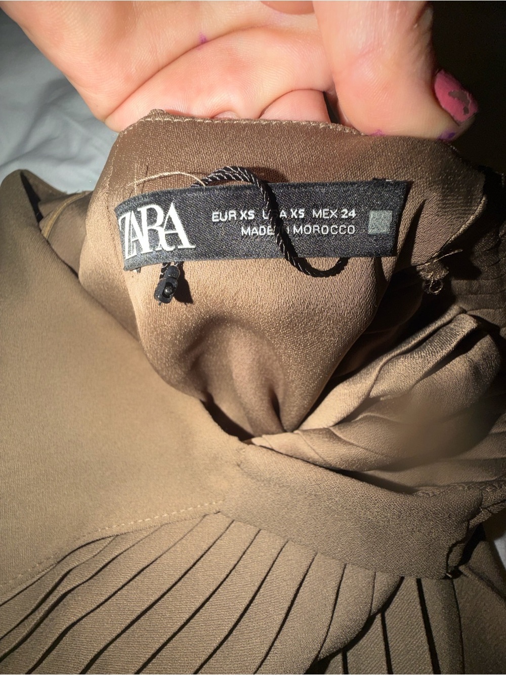 Zara Brown Pleated Overlay hi low Skirt - Picture 3 of 6